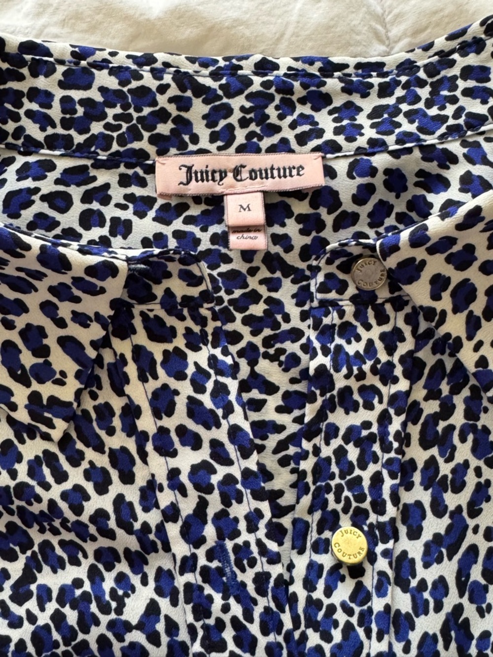 Juicy Couture Blue and Cream Leopard Print Top